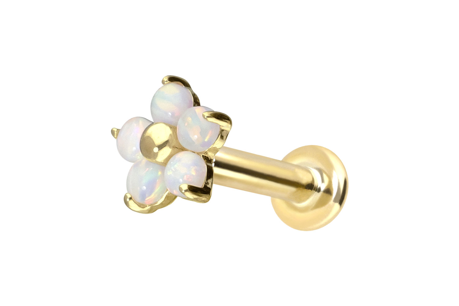 14 Karat Gold Labret Piercing mit Innengewinde BLUME + 5 SYNTHETISCHE OPALE